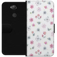Gustaf - Pl&aring;nboksfodral till Sony Xperia XA2 med Blommor och fj&auml;rillar