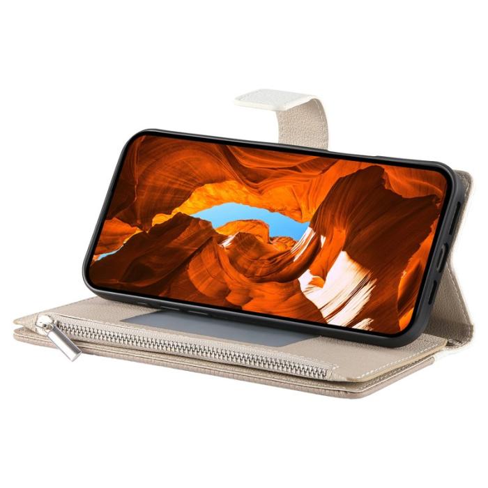 OEM - Samsung Galaxy S26 Plånboksfodral Dragkedja Konstläder Flip - Vit
