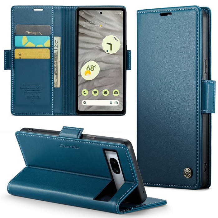 Caseme - Caseme Google Pixel 7A Plånboksfodral RFID Litchi - Blå