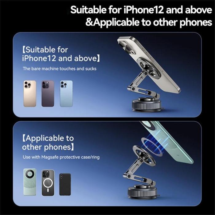 USAMS - USAMS 3-Axlig Vikbar Magnetisk Bilhållare Vakuumsugfäste ZJ087 - Svart