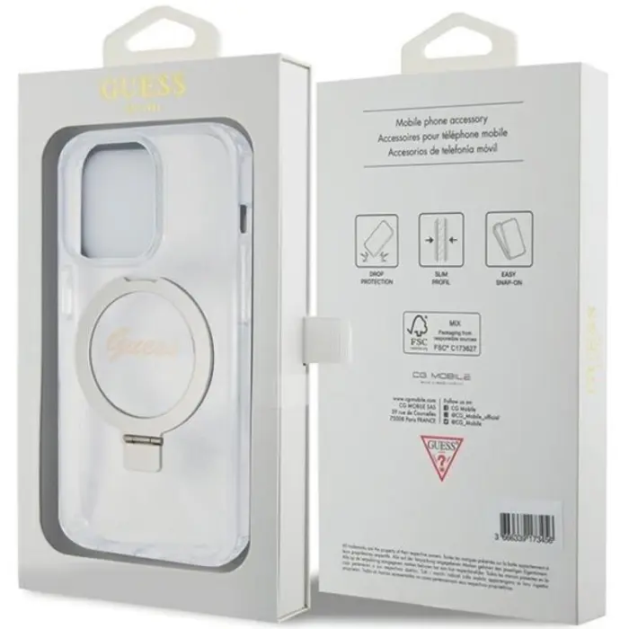 Guess - Guess iPhone 15 Pro Mobilskal Magsafe Ringställ Script Glitter