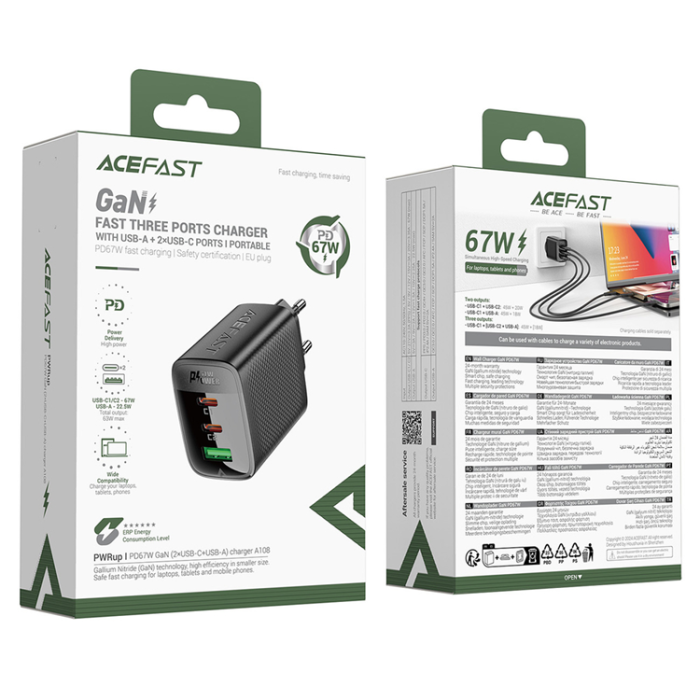 Acefast - Acefast Väggladdare 1x USB-A/2x USB-C 67W A108 - Svart