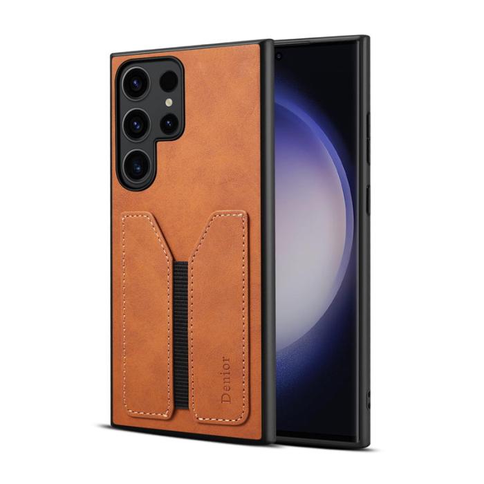 DENIOR - DENIOR Mobilskal till Samsung Galaxy S25 Ultra Elastisk Kortficka PU Läder Brun