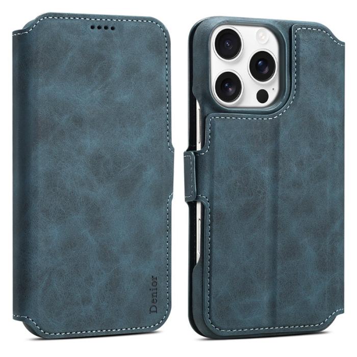 DENIOR - DENIOR B07 iPhone 16 Pro Plånboksfodral Konstläder + PC Magnetiskt Blå