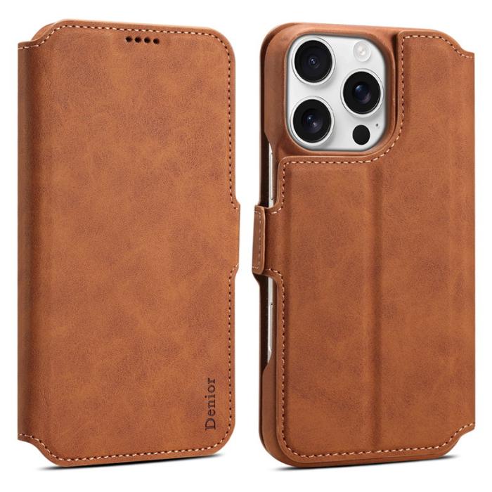 DENIOR - DENIOR B07 iPhone 16 Pro Plånboksfodral Konstläder Avtagbart - Brun