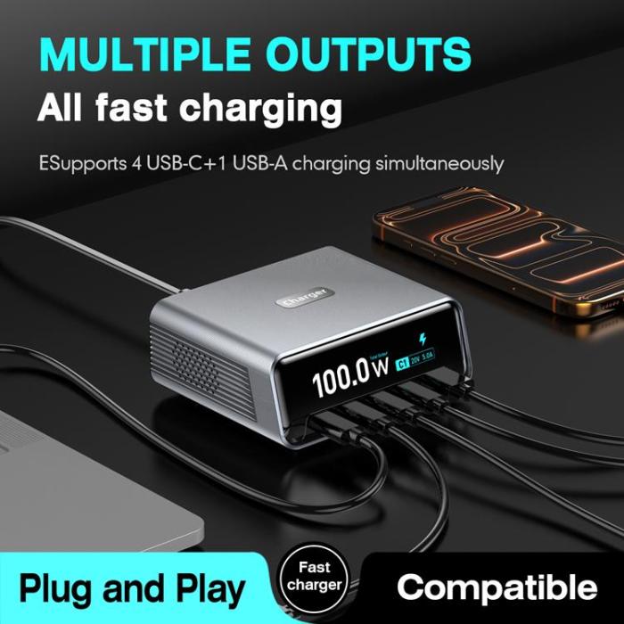 OEM - Smart GaN-Laddningsstation USB-A + 4-Typ-C 265W WLX-60D