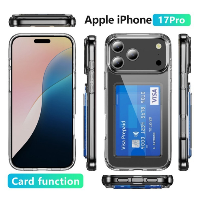 WANLONFENG - WANLONFENG iPhone 17 Pro Max Mobilskal Korthållare med Härdat Glas Skärmskydd