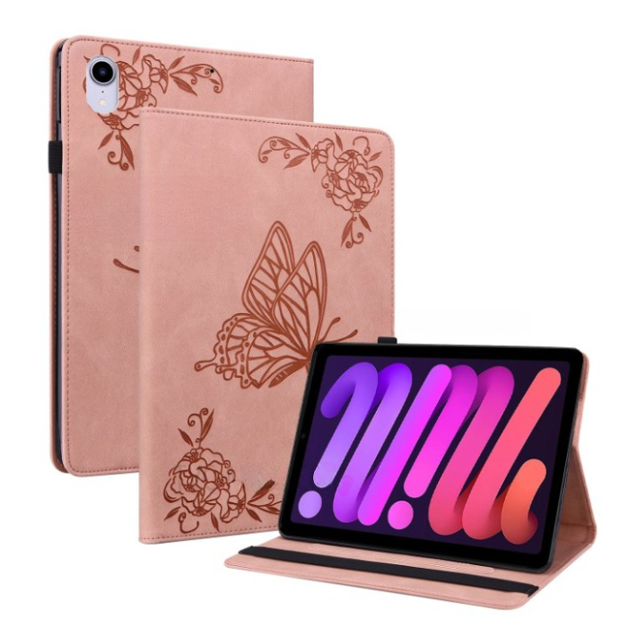 OEM - iPad mini 6 (2021) Fodral Imprinted Butterfly Flower - Rosa