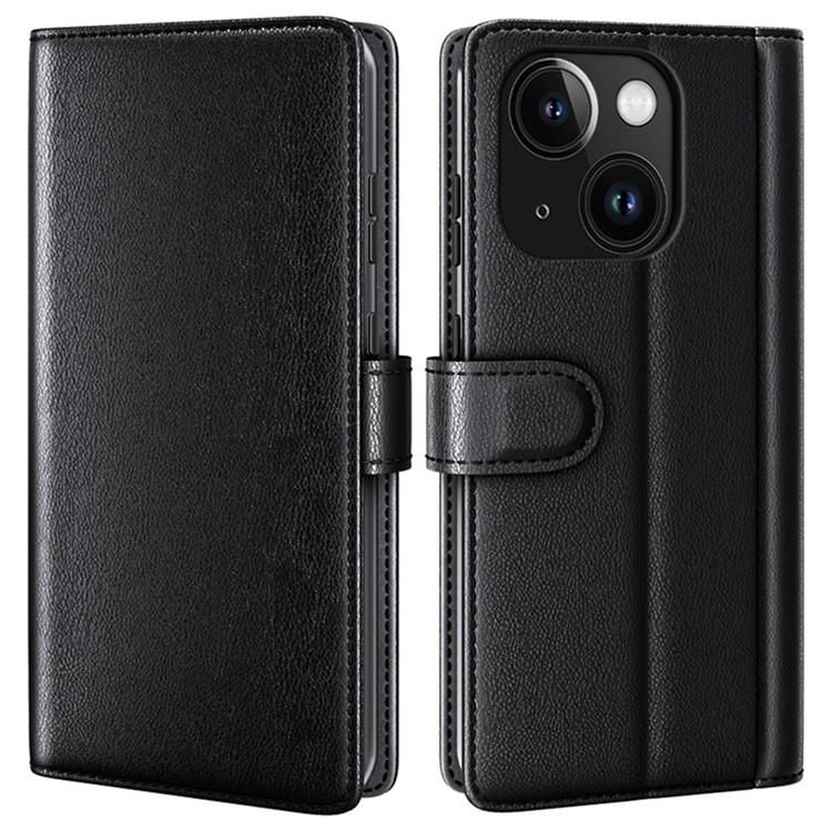 iPhone 15 Plus Plånboksfodral Äkta Läder Anti-Dust - Svart | 2353 | AlltMobil