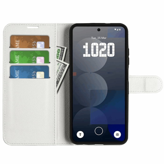 A-One Brand - Nothing Phone (3a) Pro Plånboksfodral Litchi Texture - Vit