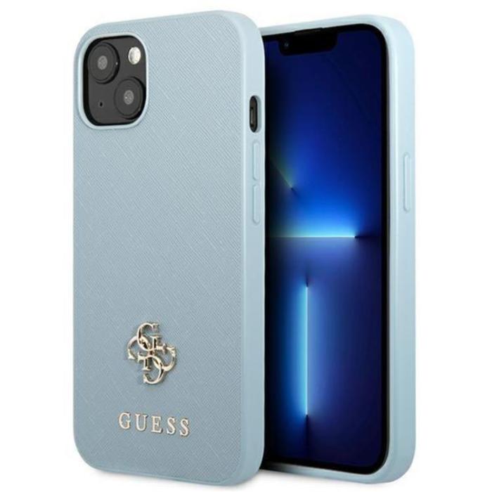 Guess - Guess iPhone 13 Mobilskal Saffiano Small Metall Logo - Blå