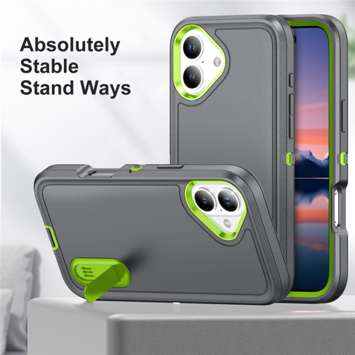A-One Brand - iPhone 17 Mobilskal Kickstand Silikon - Grön/Grå
