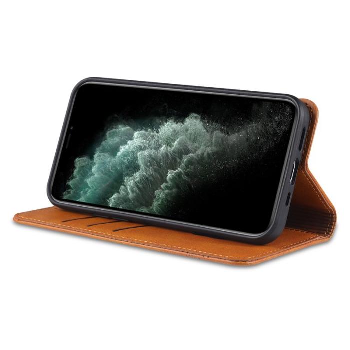 AZNS - AZNS iPhone 13 Plånboksfodral Konstläder, Stötabsorberande - Brun