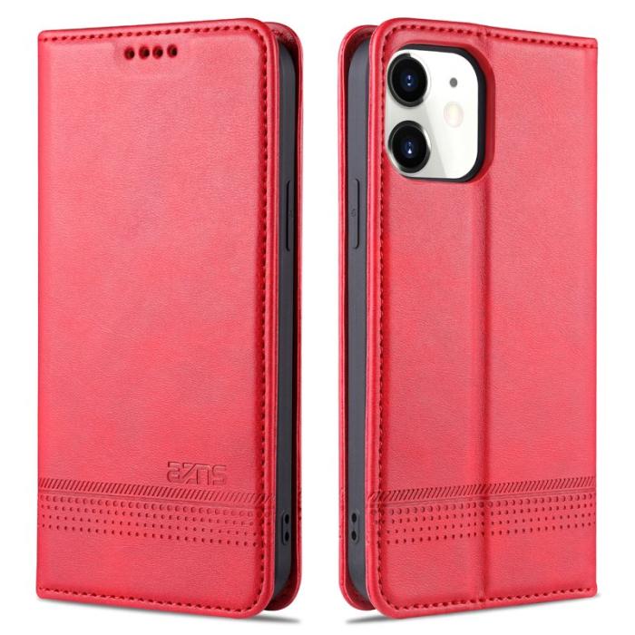 AZNS - AZNS iPhone 13 Plånboksfodral Konstläder Stötabsorberande - Röd