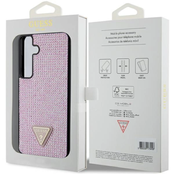 Guess - Guess Galaxy S24 Mobilskal Rhinestone Triangle - Rosa