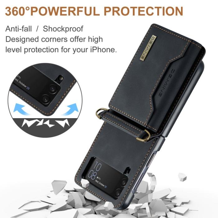 DG.MING - DG.MING Samsung Galaxy Z Flip4 Konstläder Plånboksfodral Svart