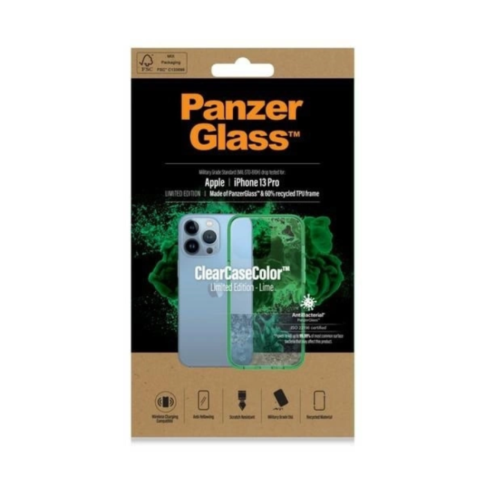 PanzerGlass - PanzerGlass iPhone 13 Pro Mobilskal Antibacterial - Transparent/Grön