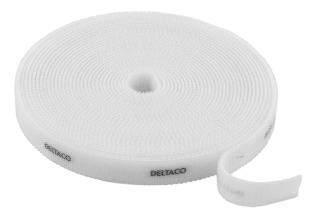 UTGATT1 - DELTACO kardborrband på rulle, bredd 10mm, 5m - Vit