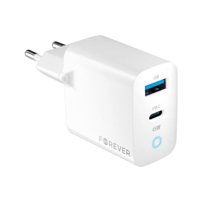 Forever - Forever GaN Väggladdare 1x USB-C 1x USB 45W TC-06-45AC - Vit