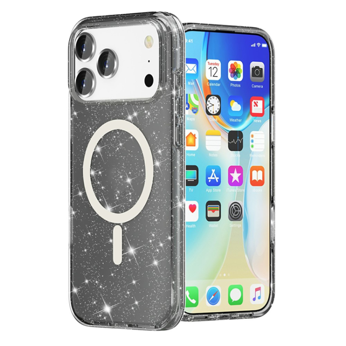 A-One Brand - iPhone 17 Pro Mobilskal MagSafe Puderglitter - Svart