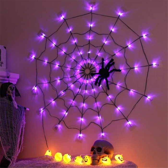 OEM - Halloween Spindelnätslampa med Batterilåda 8 Lägen 70LED - Lila