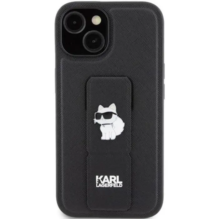 KARL LAGERFELD - Karl Lagerfeld iPhone 15/14 Plus Mobilskal Gripstand Saffiano Choupette Pins