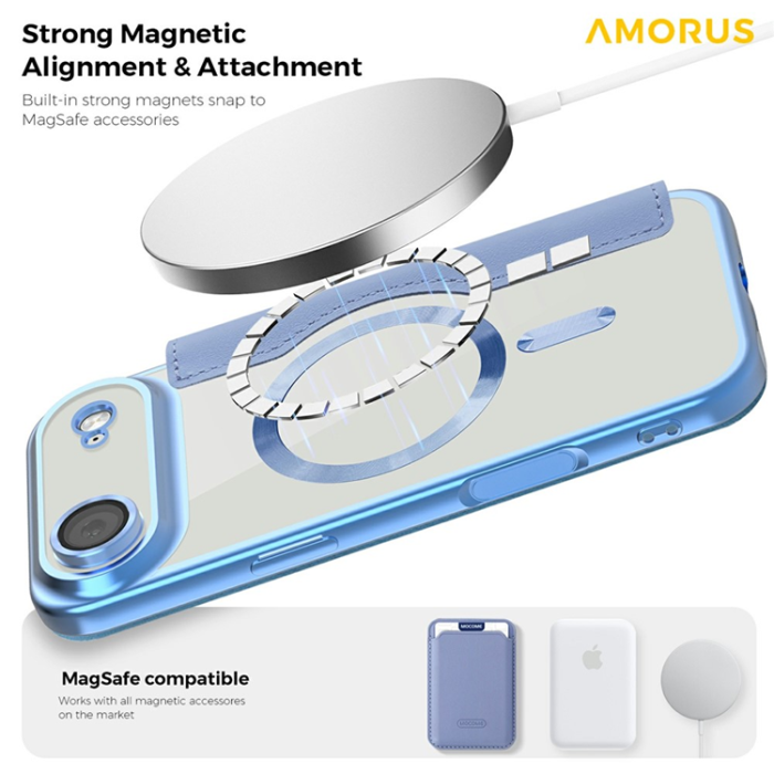 Amorus - AMORUS iPhone Air Plånboksfodral MagSafe RFID - Blå