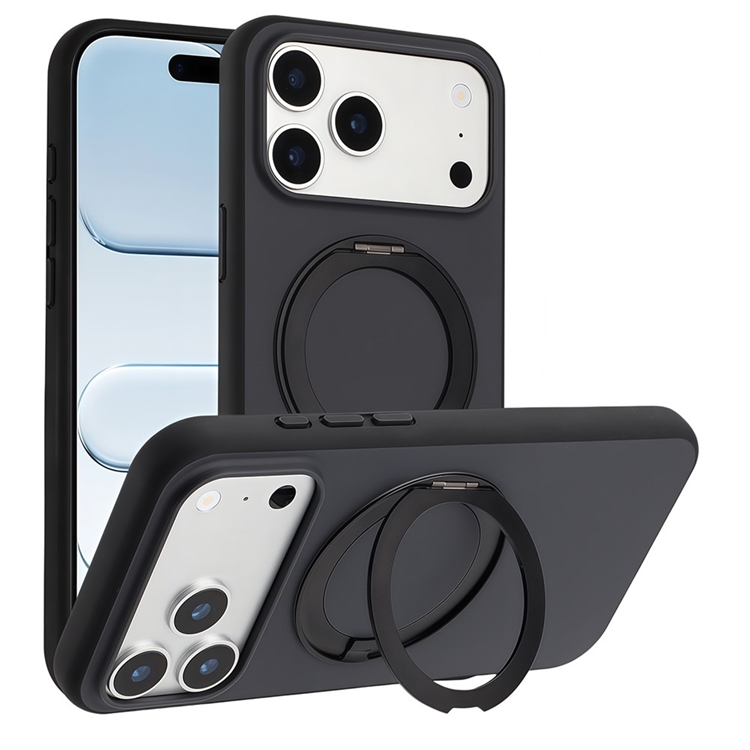 iPhone 17 Pro Max Mobilskal MagSafe Rotary Kickstand Skin Touch (Svart) | 2353 | AlltMobil