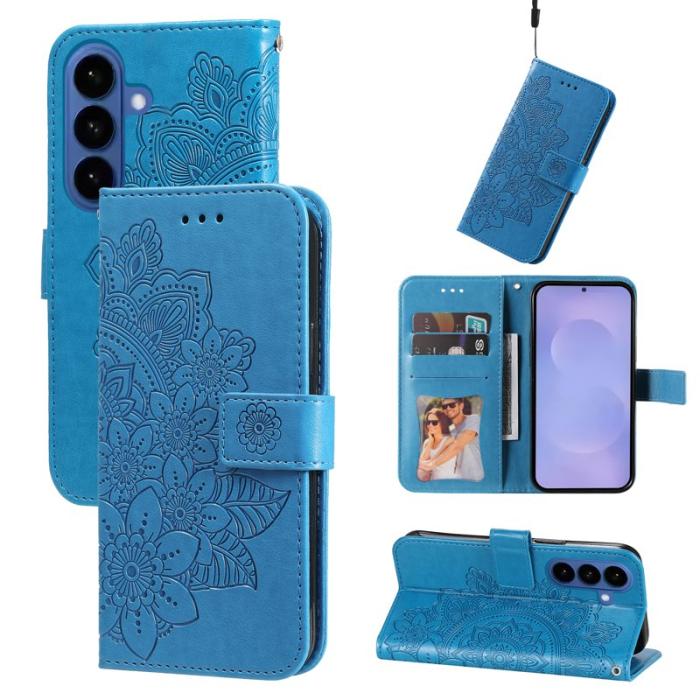 OEM - Samsung Galaxy S26 Plus Plånboksfodral Blommönster Konstläder Ställ - Blå