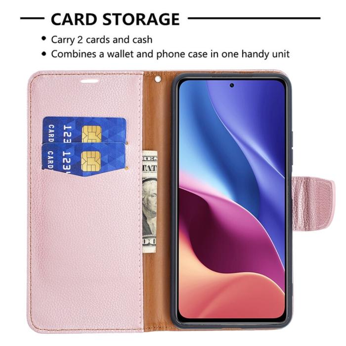 UTGATT1 - Litchi Plånboksfodral till Xiaomi Mi 11i / Poco F3 - Rose Gold