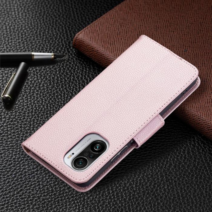 UTGATT1 - Litchi Plånboksfodral till Xiaomi Mi 11i / Poco F3 - Rose Gold