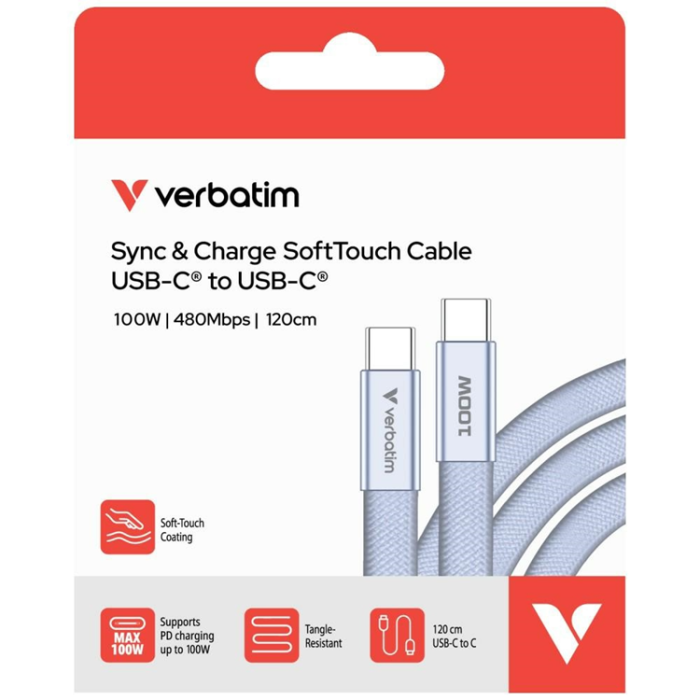 Verbatim - Verbatim USB-C Till USB-C Kabel 100W Soft Touch 1.2m - Lila