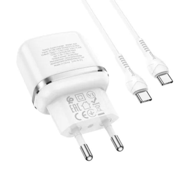 Hoco - Hoco Väggladdare USB-C Med USB C Kabel - Vit
