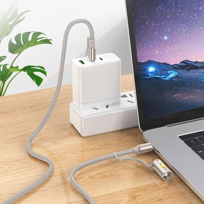 Hoco - Hoco USB-A/USB-C Till USB-C, LED-ljus 60W 3A Kabel 1.2m U138 - Grå