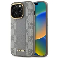 DKNY - DKNY Mobilskal till iPhone 14 Pro MagSafe L&auml;der Checkered Mono - Beige