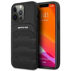 AMG - AMG iPhone 14 Pro Max Skal Läder Debossed Lines - Svart