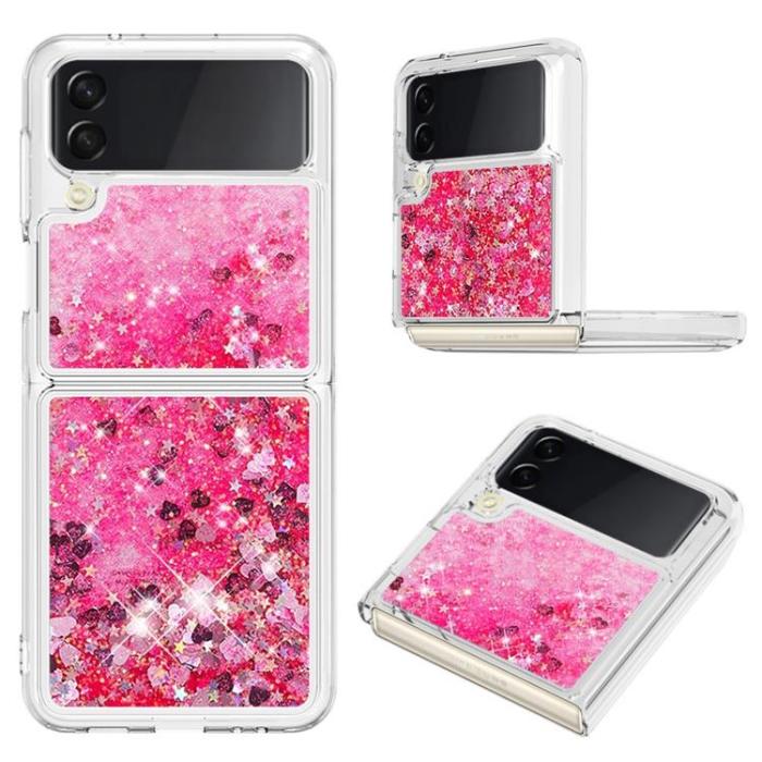A-One Brand - Galaxy Z Flip 4 Skal Liquid Floating Glitter - Rosa