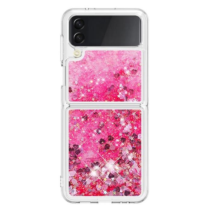 A-One Brand - Galaxy Z Flip 4 Skal Liquid Floating Glitter - Rosa