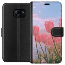 Gustaf - Pl&aring;nboksfodral till Samsung Galaxy S7 med Rosa Tulpaner