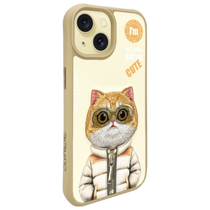 NIMMY - Nimmy iPhone 15 Mobilskal Cool & Cute 2.0 Cat - Khaki