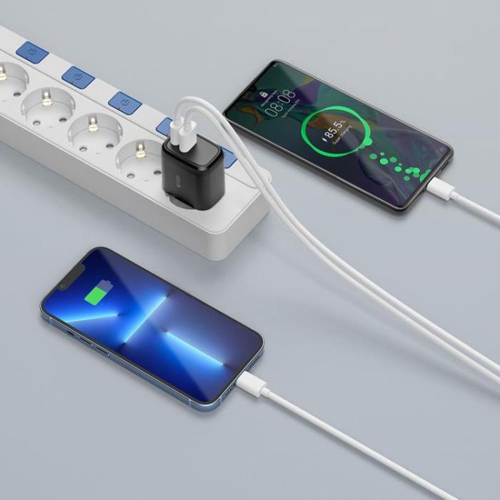 Tech-Protect - Tech-Protect C20W 2-Port Nätverk Laddare PD20W/QC3.0 - Svart
