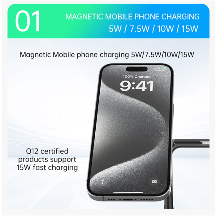 OEM - Qi2 MagSafe Trådlös Laddare iPhone, Apple Watch, Airpods T255 - Svart