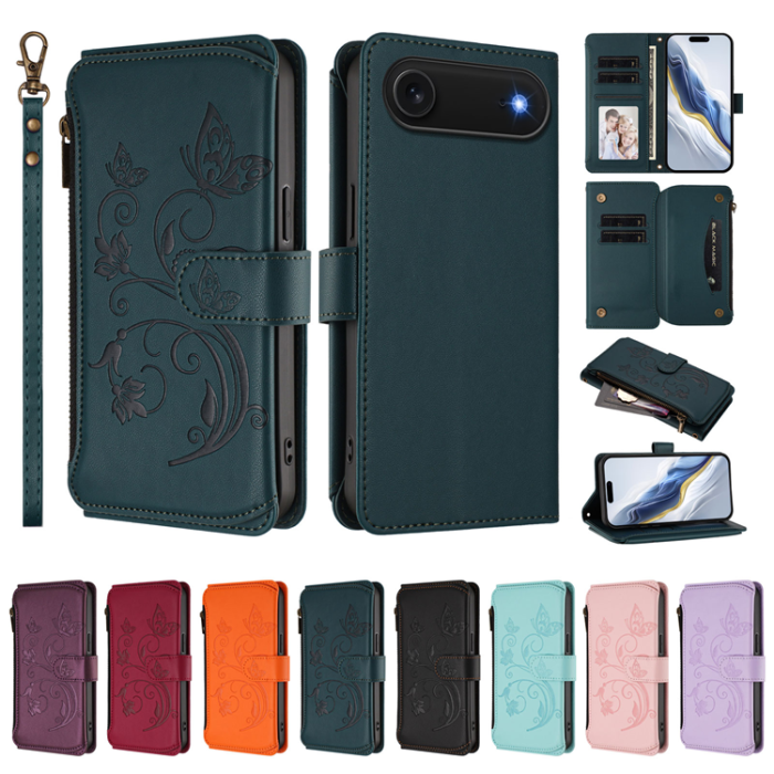 A-One Brand - iPhone 17 Air Plånboksfodral Butterfly Floral Imprint - Grön