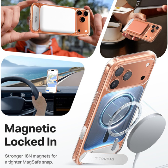 Torras - TORRAS iPhone 17 Pro Max Mobilskal MagSafe Kickstand - Clear