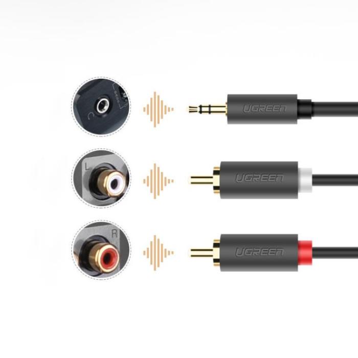 Ugreen - Ugreen 2 RCA Till Audio Kabel 3.5mm Mini Jack 1.5 m - Grå