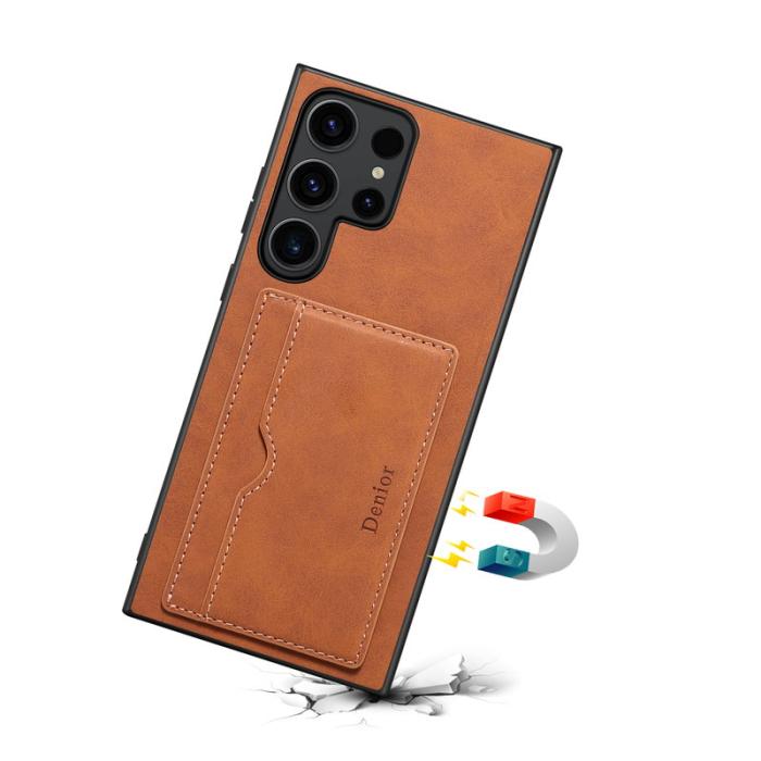 DENIOR - DENIOR Samsung Galaxy S25 Ultra Fodral Kortfack Retro Konstläder Brun