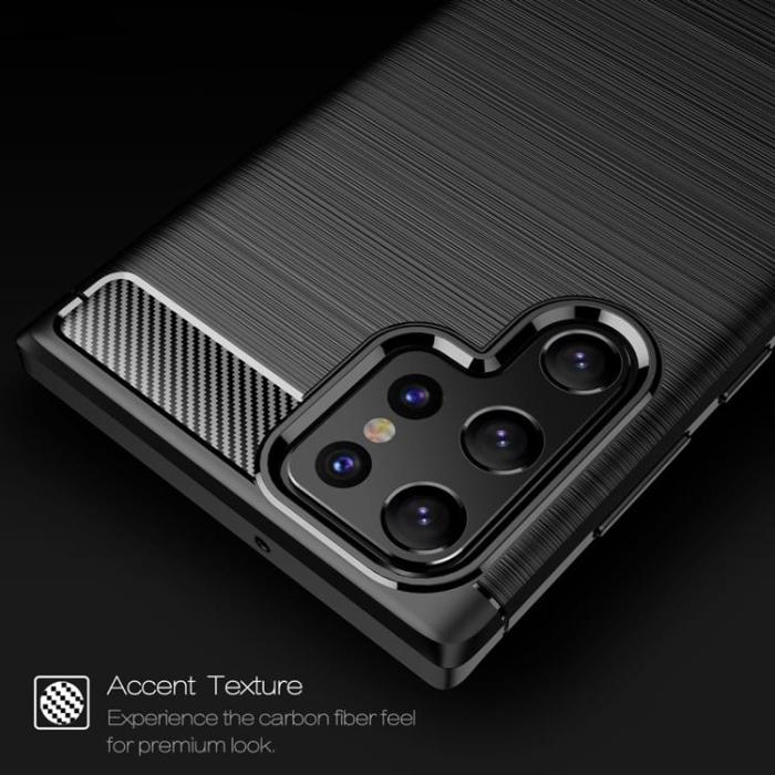 A-One Brand - Carbon Fiber Brushed Texture Skal Galaxy S22 Ultra 5G - Svart