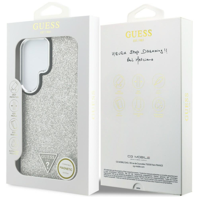 Guess - Guess Mobilskal För Galaxy S26 Ultra MagSafe Fixed Glitter Triangle - Silver