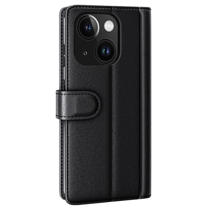 OEM - iPhone 15 Plus Plånboksfodral Äkta Läder Anti-Dust - Svart