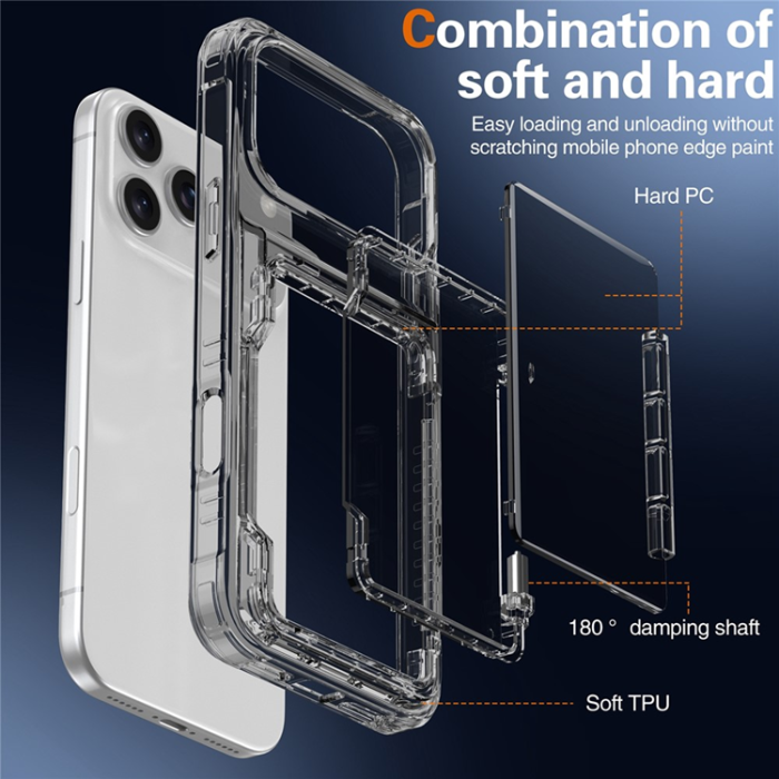 A-One Brand - iPhone 17 Pro Max Mobilskal Korthållare Kickstand - Transparent Svart